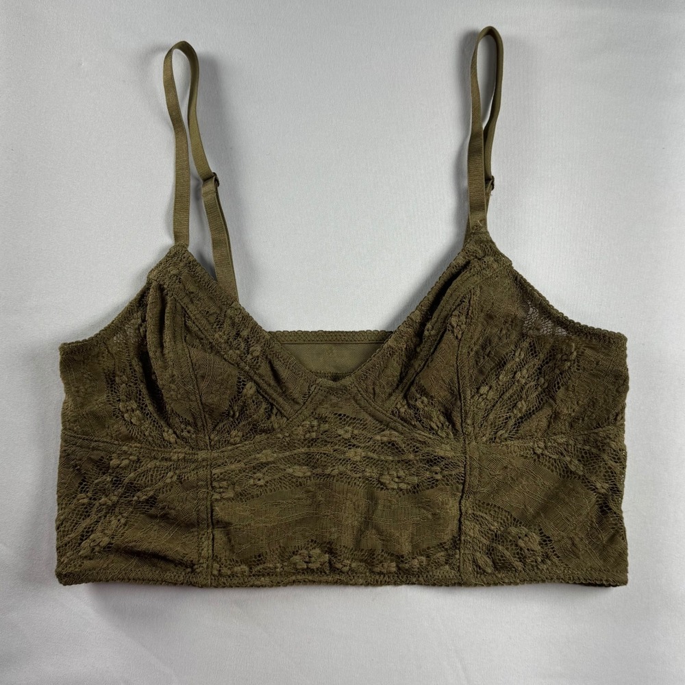 Intimately Free People Olive Green Lace‎ Bralette Longline Mesh Lined Small